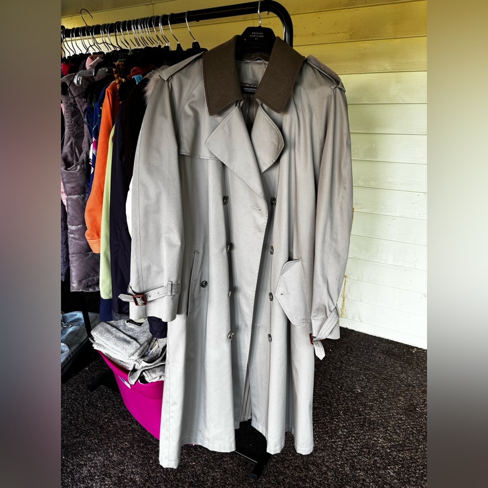 Stafford Beige and Gray Striped Trench Coat